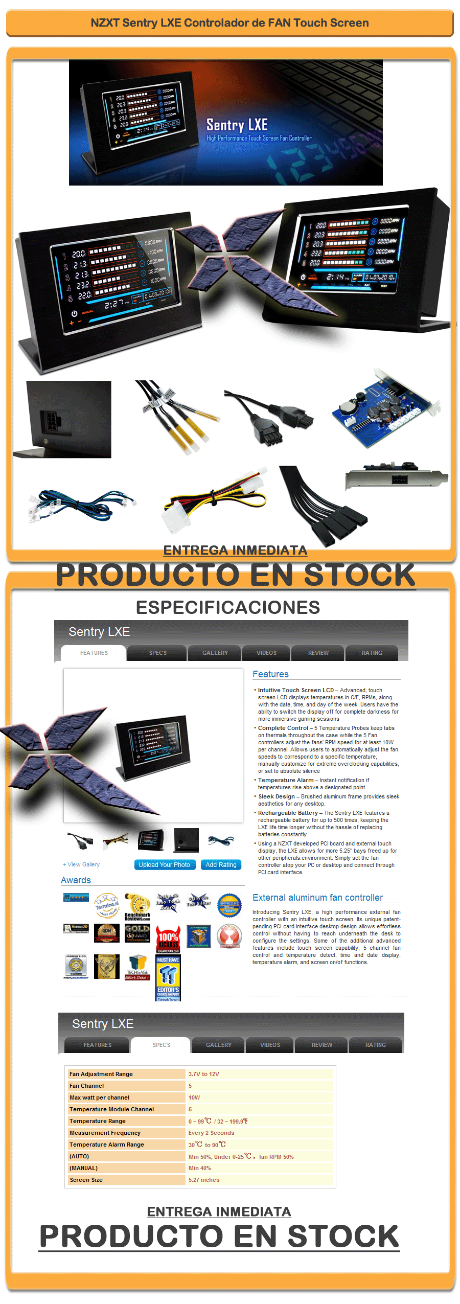 NZXT Sentry LXE Controlador de FAN TouchScreen Extreme Machines